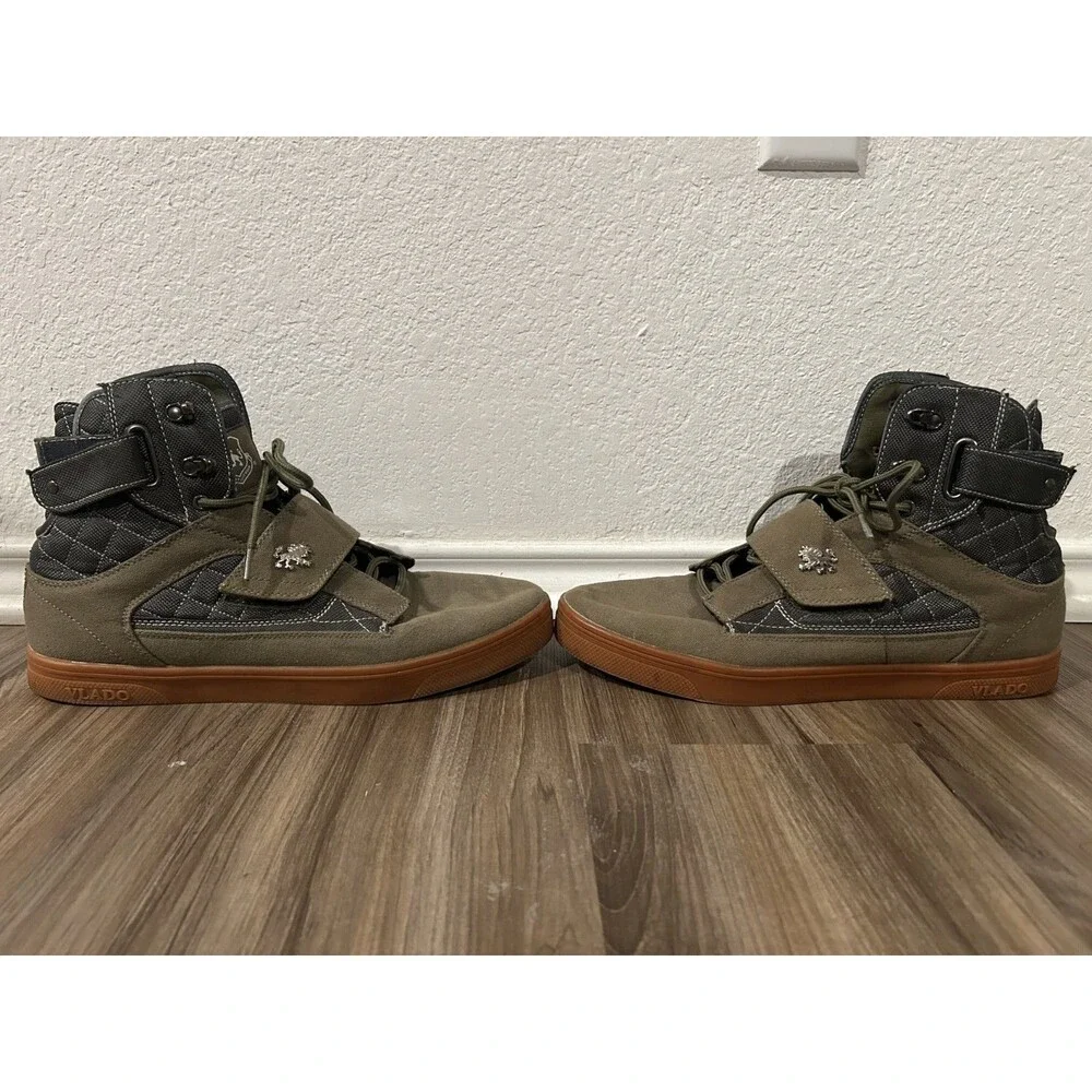 Vlado Atlas 2 High Top Sneakers Gray/Green Quilted Ankle Strap Men's Size 12